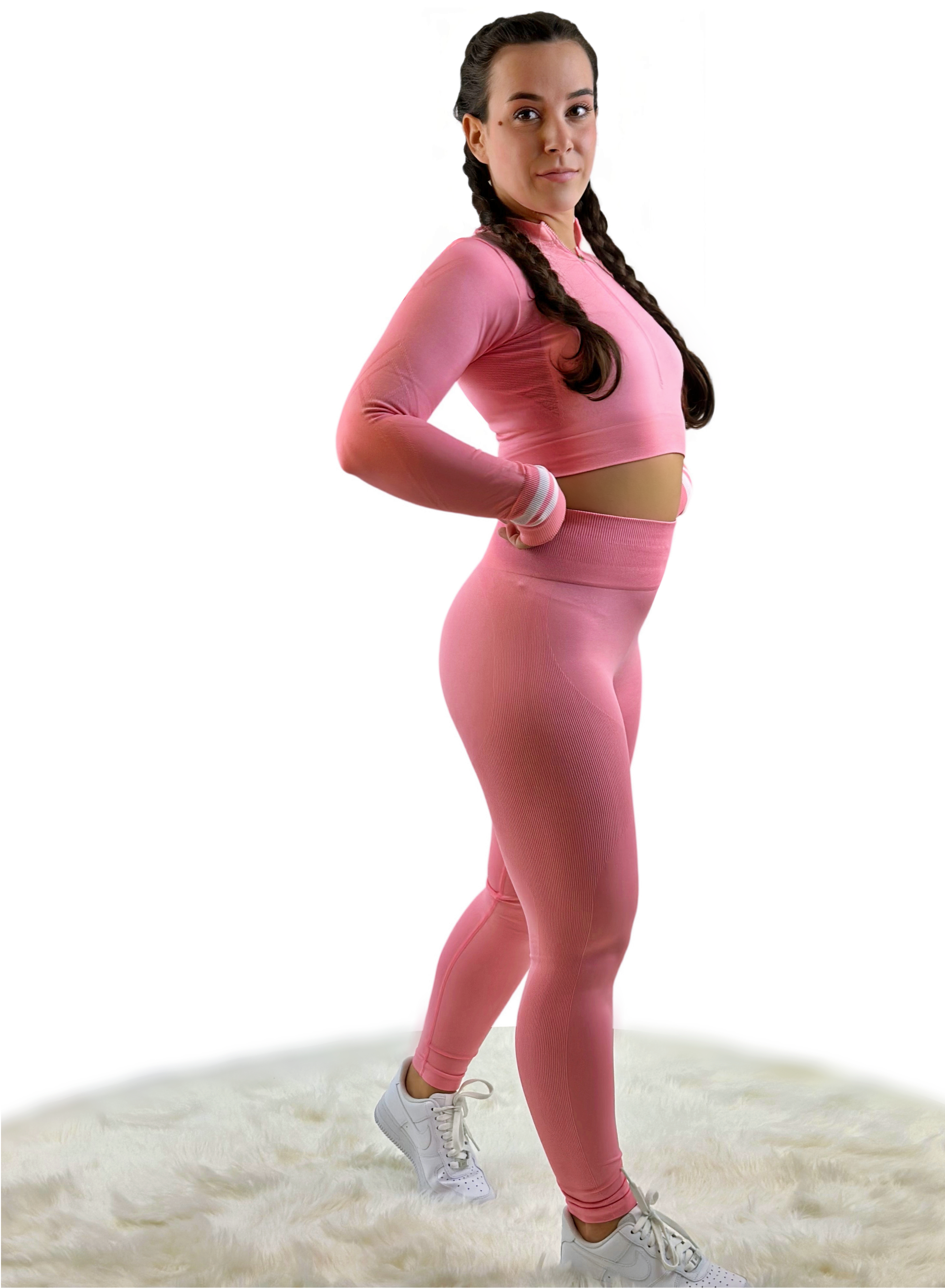 Smash Stripe Seamless Activewear Top – Light Pink | Sculpting for Yoga, Gym & Everyday Wear