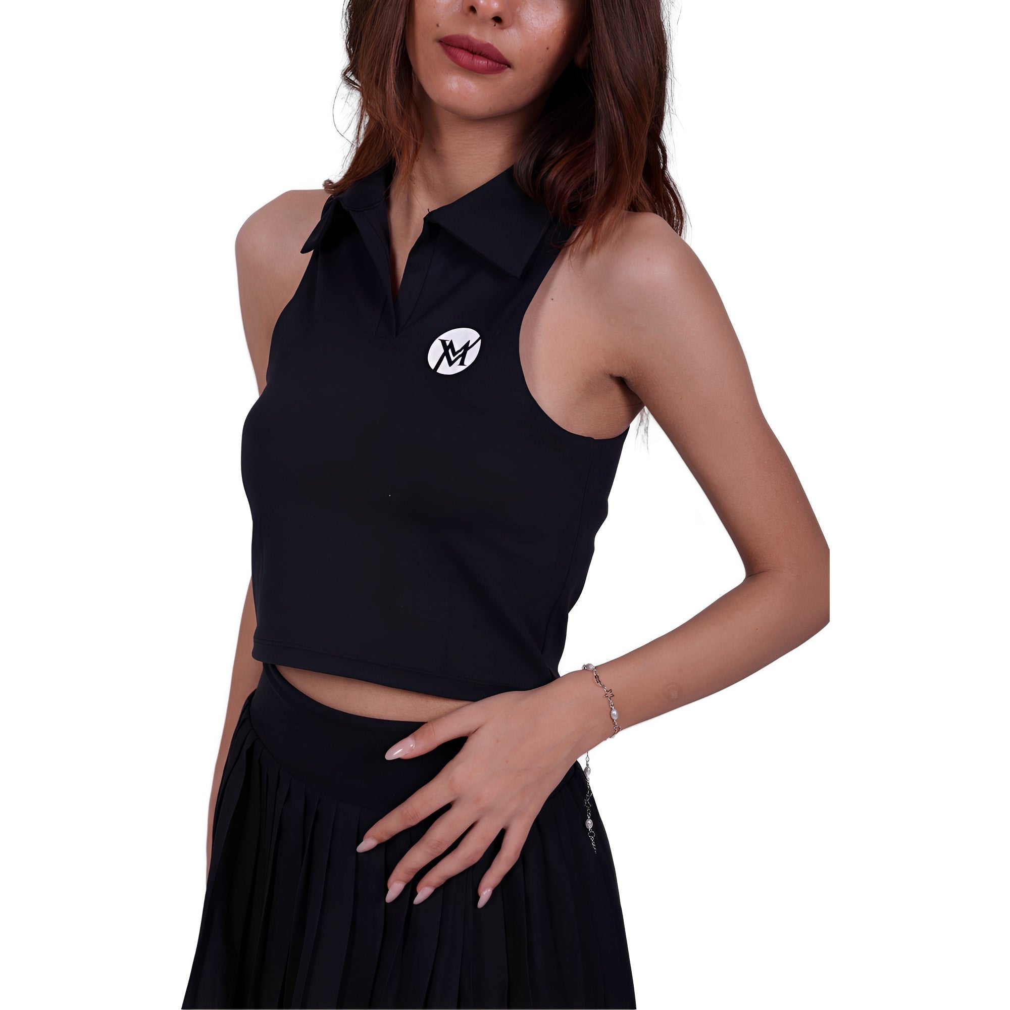 Match Time Activewear Top – Black | Seamless Polo with Built-In Support for Women | Court-Ready & Versatile