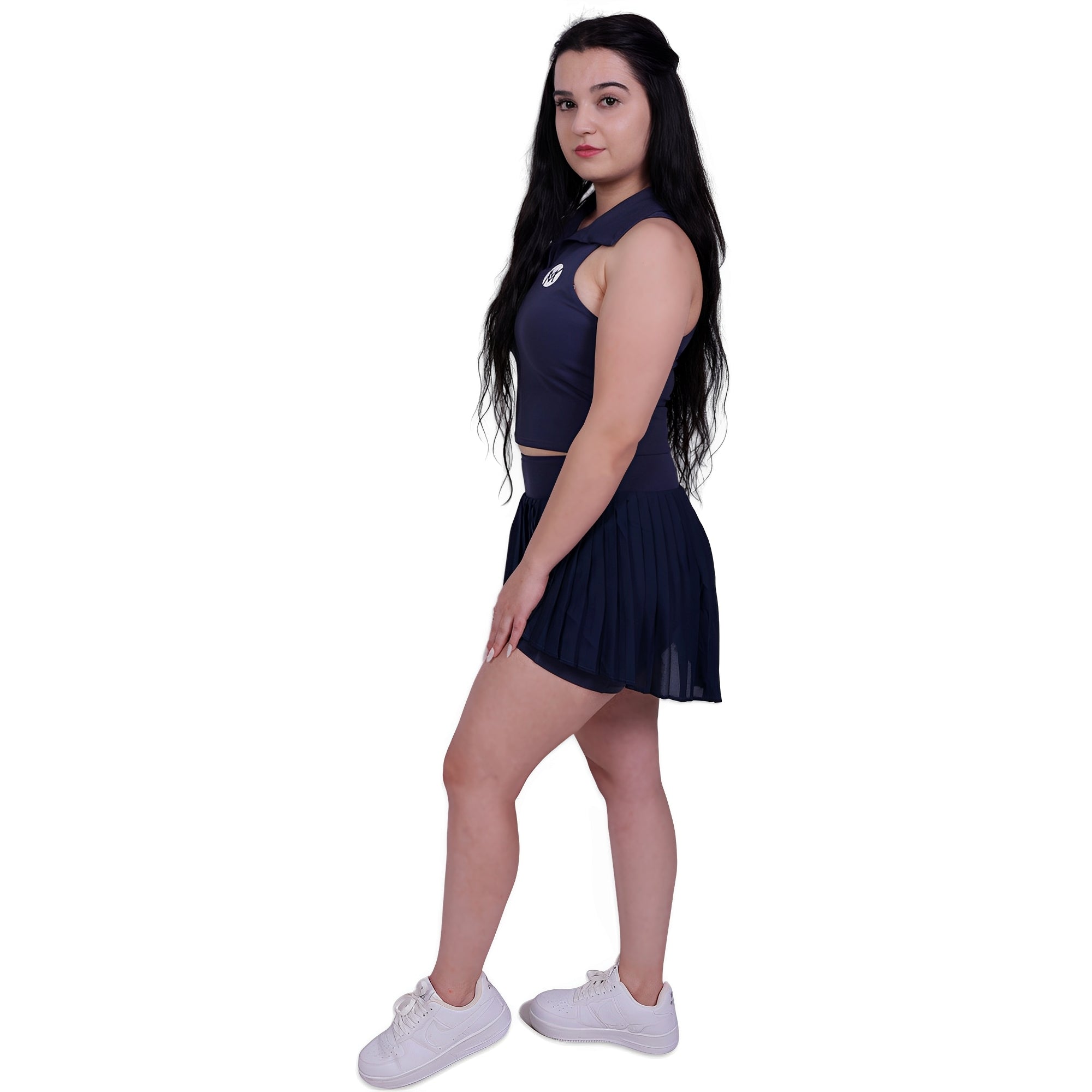Match Time Tennis Activewear Top – Navy Blue | Sporty-Chic Polo Top with Built-in Support for Women
