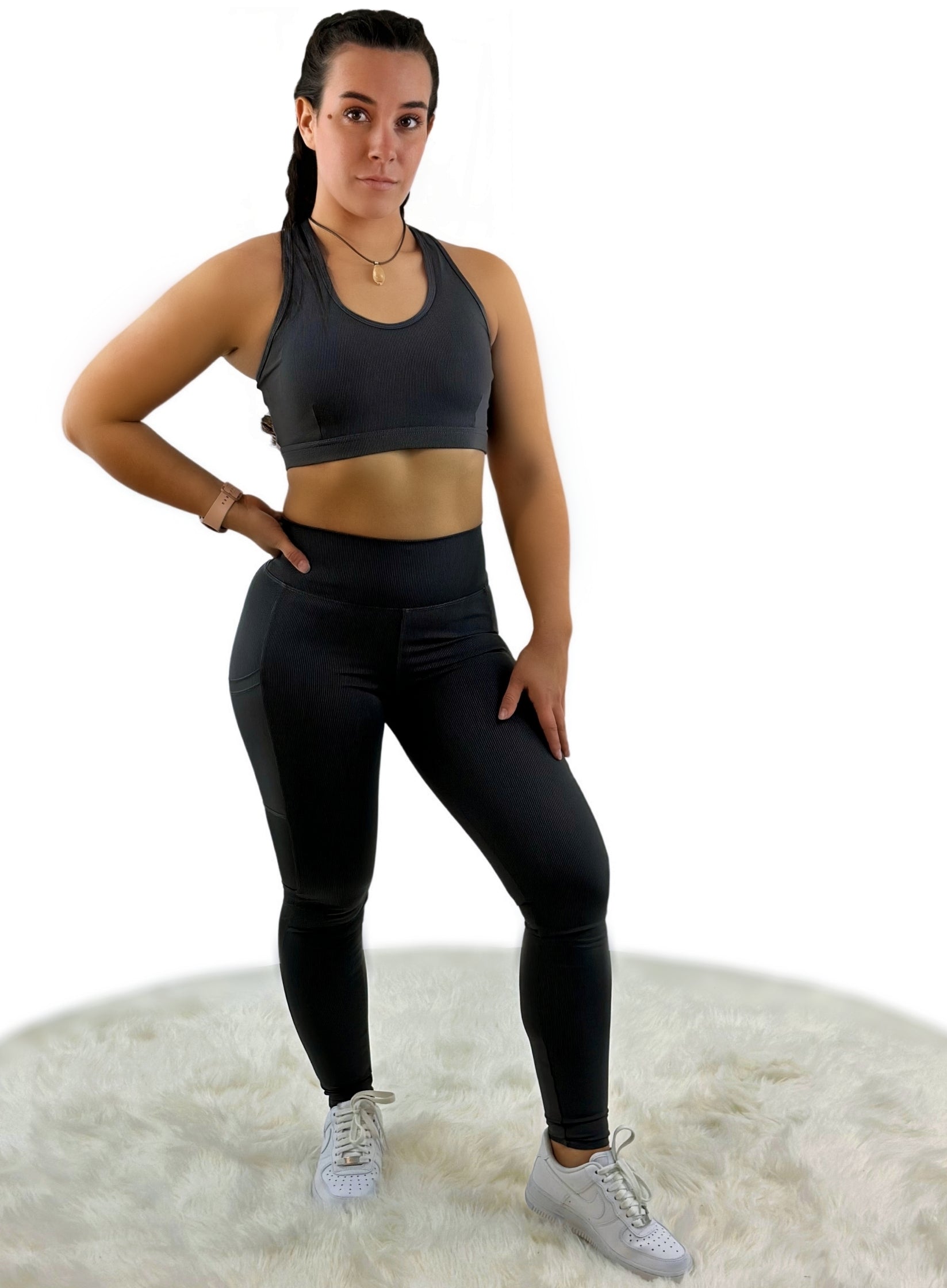 Shalina 3D Striped Seamless Legging – Carbon Gray | Sculpting, Breathable, &amp; Eco-Conscious Performance Wear