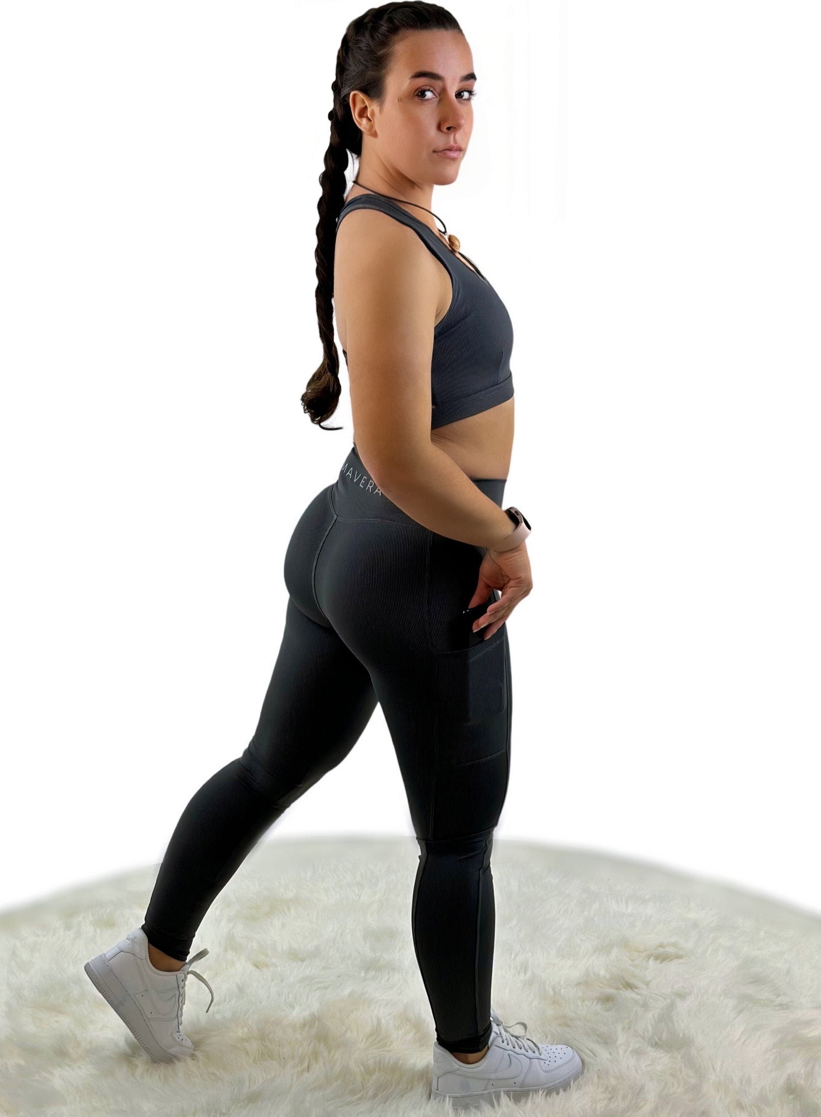 Shalina 3D Striped Seamless Legging – Carbon Gray | Sculpting, Breathable, &amp; Eco-Conscious Performance Wear