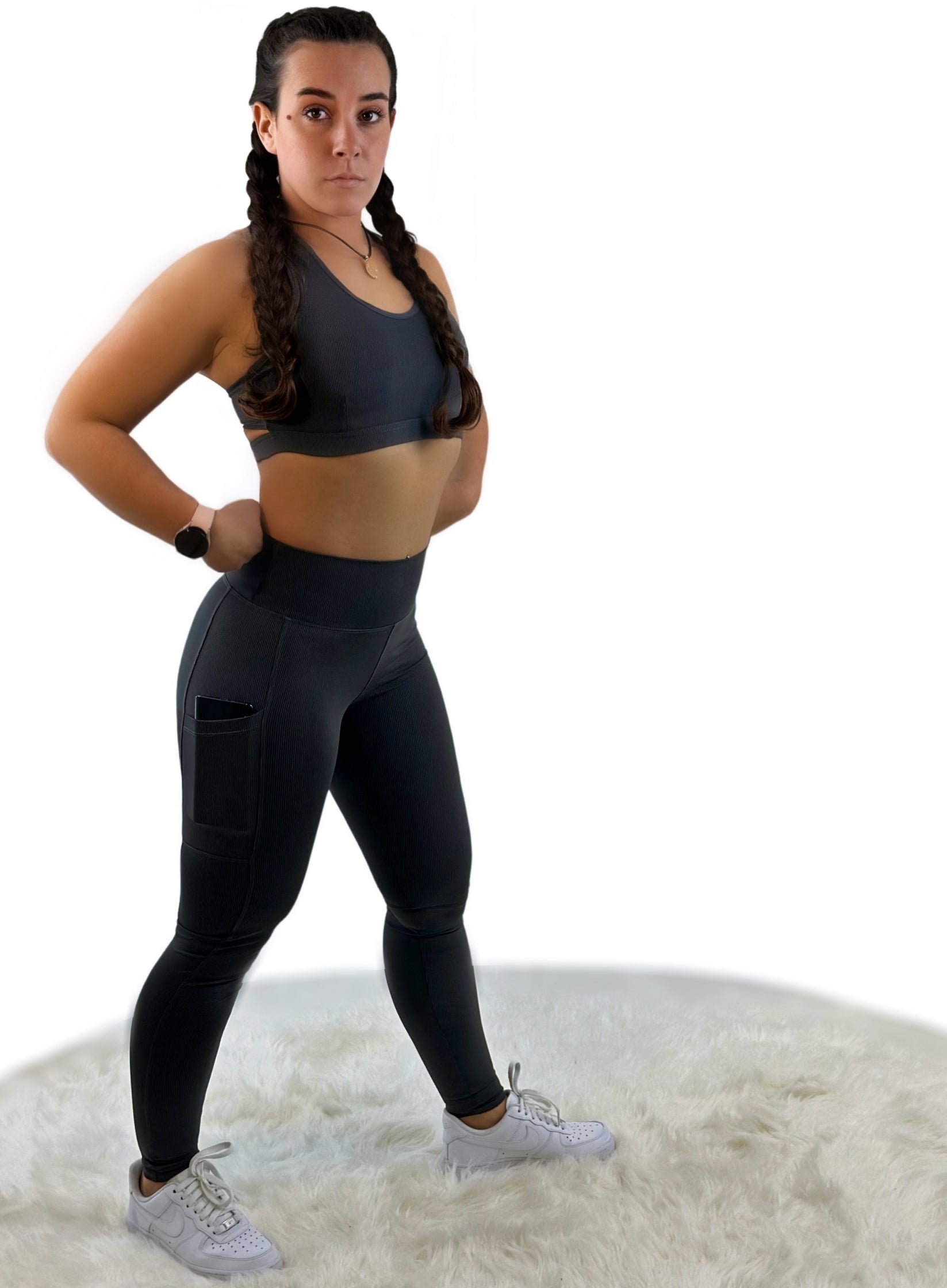 Shalina 3D Striped Seamless Legging – Carbon Gray | Sculpting, Breathable, &amp; Eco-Conscious Performance Wear