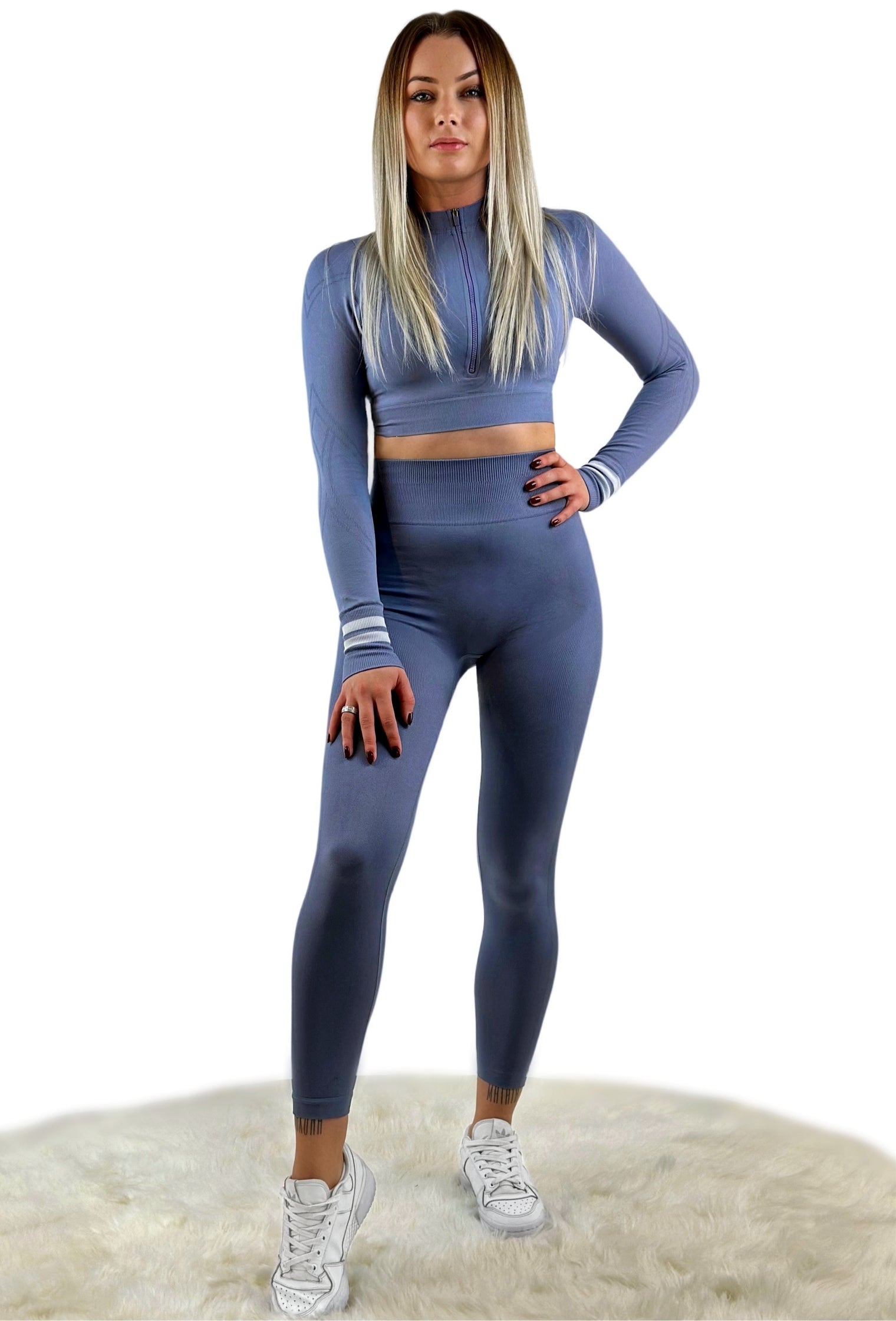 Smash Ribbed Seamless Legging – Blue Gray | Breathable, Sculpting Athleisure with Elevated Performance