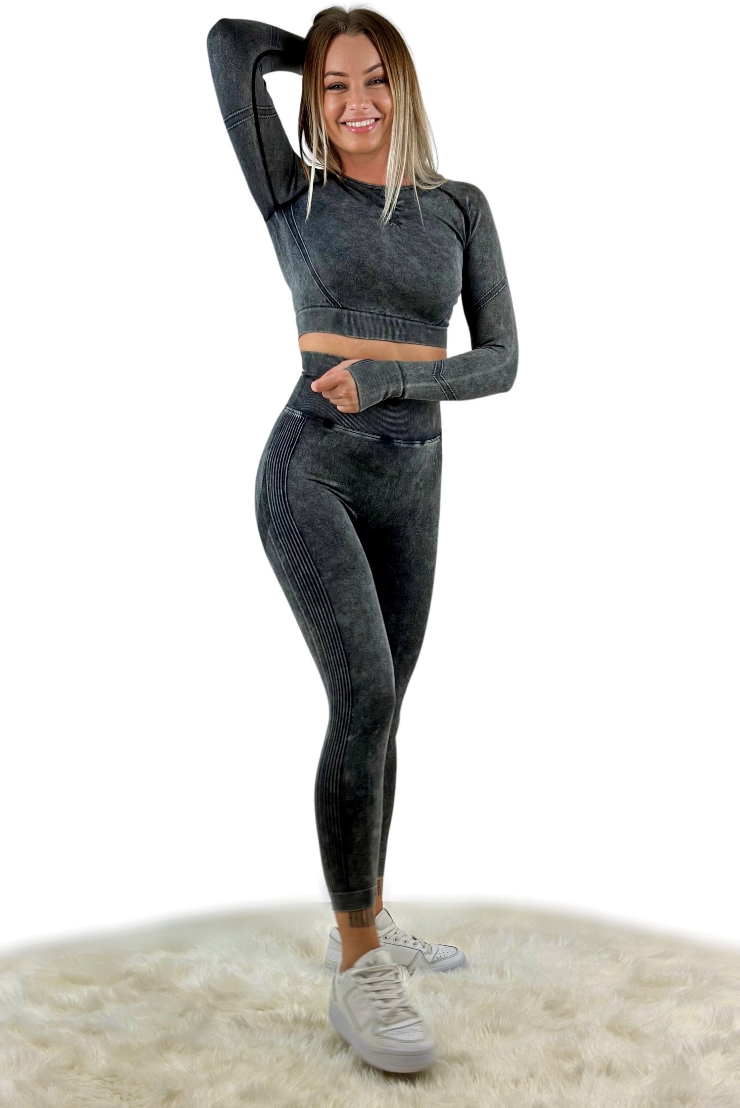 Nova Washed Out Premium Legging – Dark Gray | Seamless, Sculpting Leggings with Vintage Finish &amp; Elite Performance