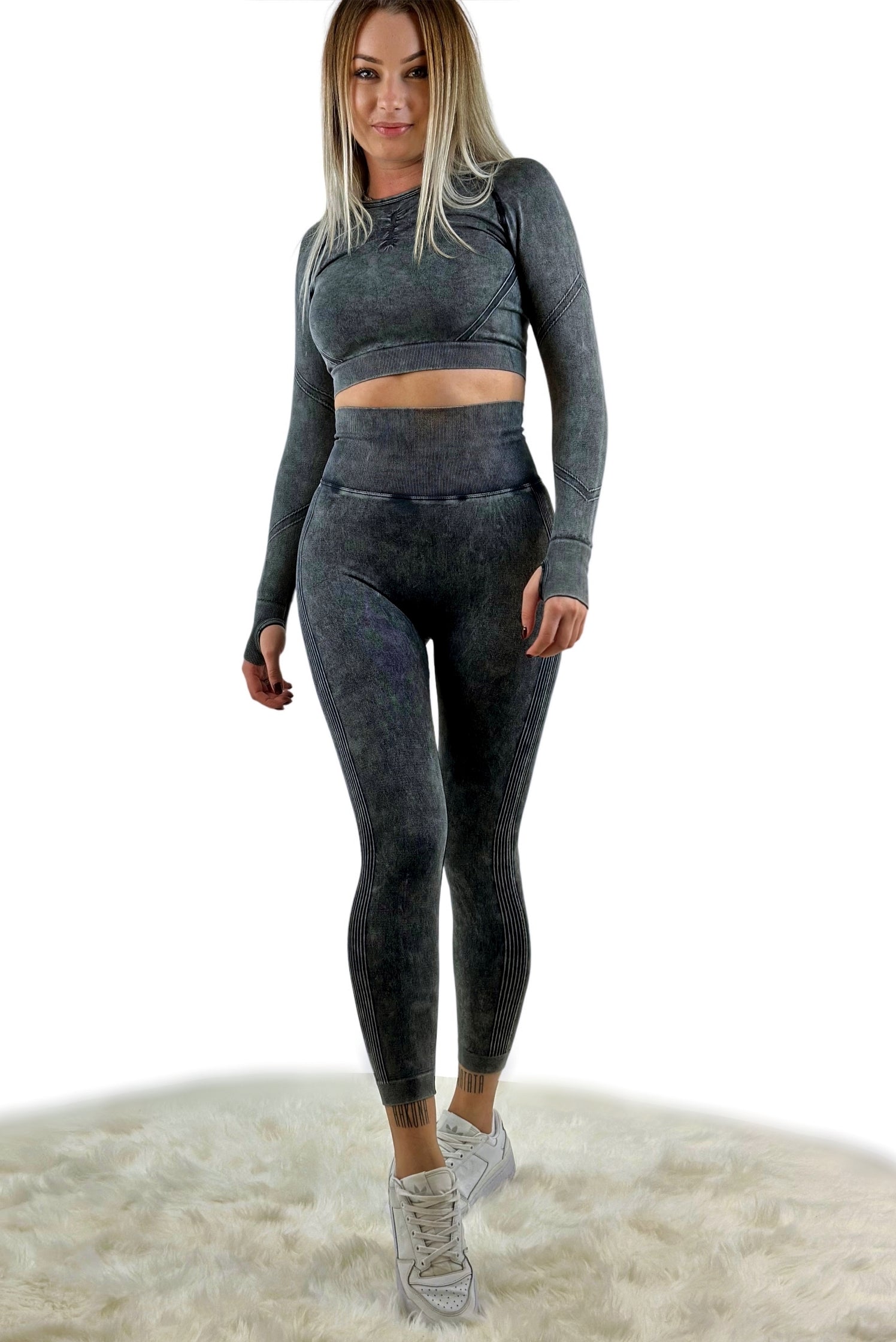 Nova Washed Out Premium Legging – Dark Gray | Seamless, Sculpting Leggings with Vintage Finish &amp; Elite Performance