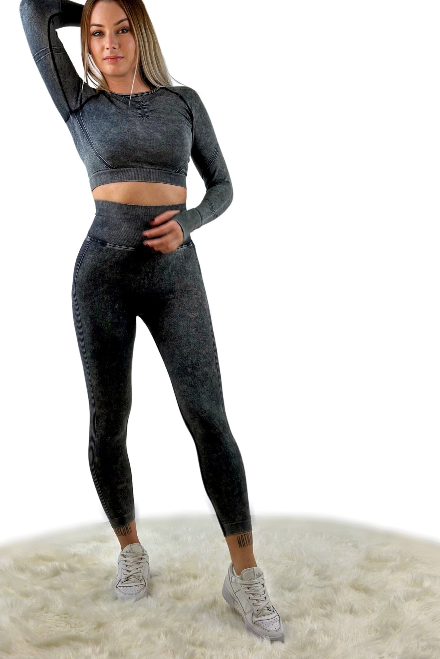 Nova Washed Out Premium Legging – Dark Gray | Seamless, Sculpting Leggings with Vintage Finish &amp; Elite Performance