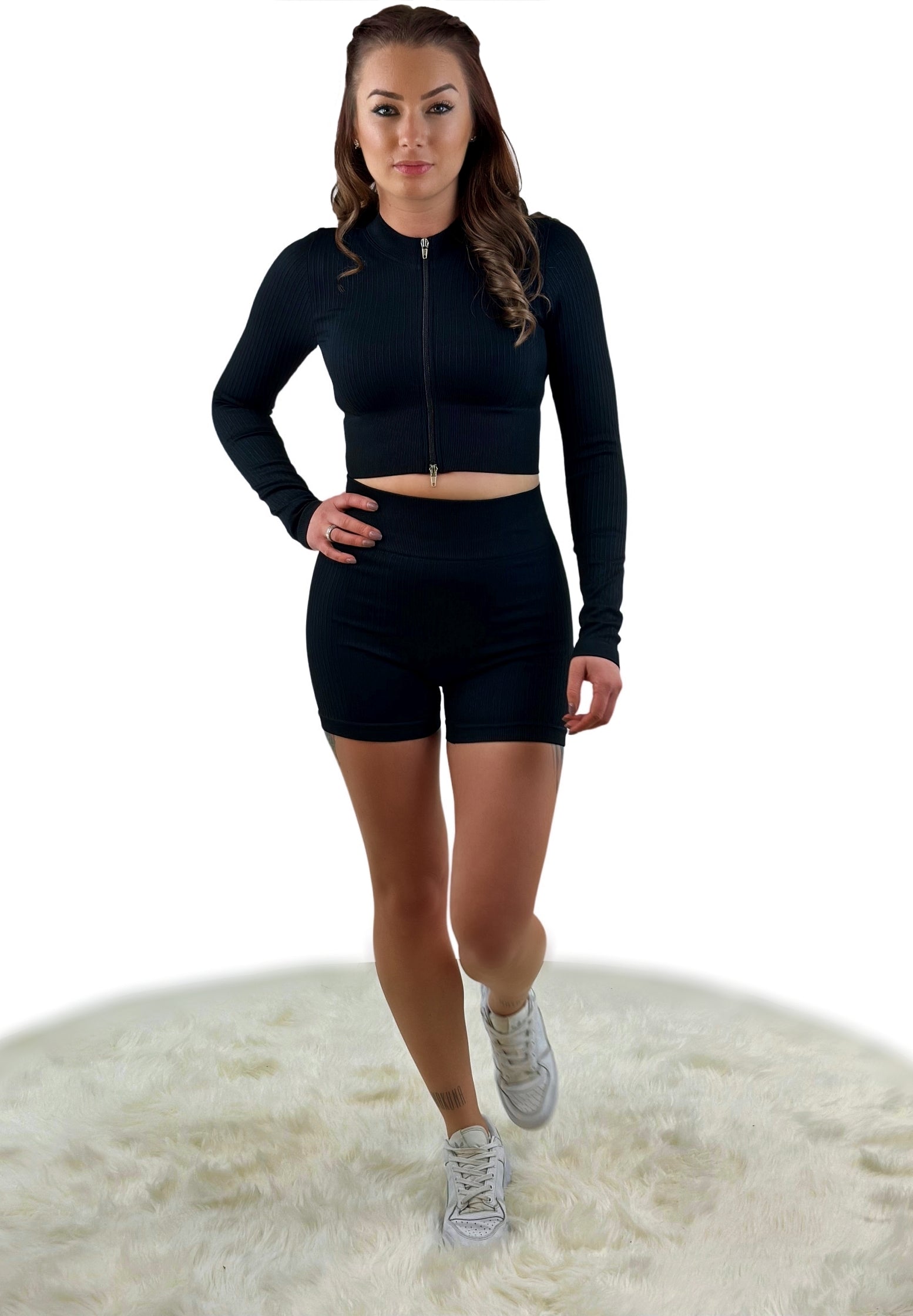 Tribute One Ribbed Short – Black | Seamless, Sculpting Biker Short for Fitness, Yoga &amp; Athleisure